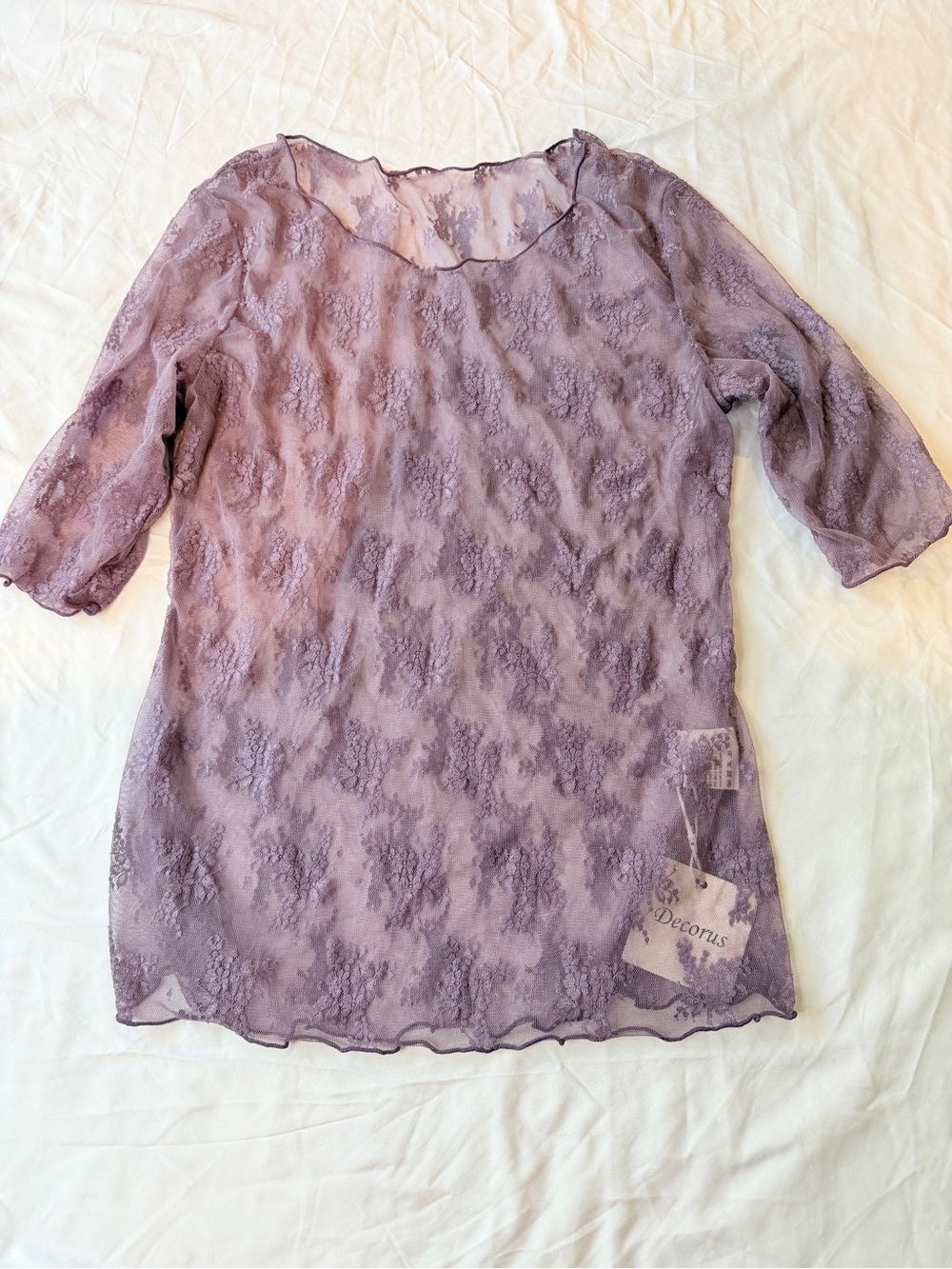Sheer Lace Overlay Women's Top in Lavender